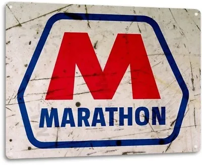 Marathon Gasoline Gas Dealer Oil Garage Retro Vintage Decor Large Metal Tin Sign • $28.95