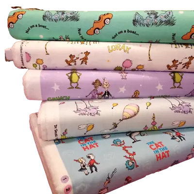 Dr Seuss Green Eggs And Ham Book Cotton Fabric Lorax Cat In The Hat • £4