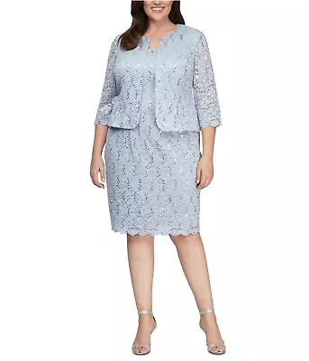 Alex Evenings Womens Sequined Lace Dress Suit Blue 14W • £17.34