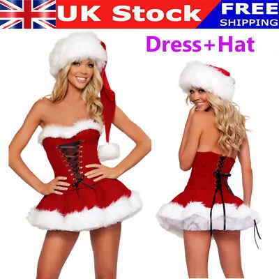 £8.54 • Buy UK Womens Ladies Sexy Santa Outfit Miss Claus Costume Christmas Fancy Dress +Hat