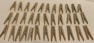 Lot Of 34 Vintage Spring Loaded Wooden Laundry Clothespins Air Dry Clothesline • $14.77