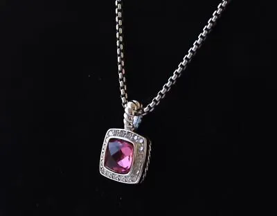 David Yurman 7mm Silver Albion Pendant 18  Necklace Tourmaline With Diamonds • $330