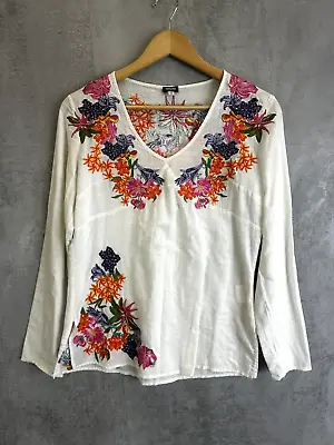 Versace Sports Couture Top Size Small Floral Embroidered Blouse Cotton Linen • $55.49
