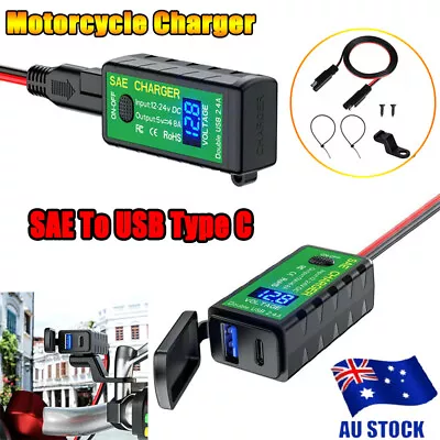 Waterproof Motorcycle SAE To USB QC3.0 Type C Fast Charger With Voltage Display • $26.72