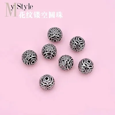 925 Sterling Silver Beads Loose Beads Pattern Hollow Round Beads Transit Spacer • $2.40