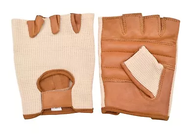 Half Finger Gloves Genuine Leather Classic Retro Style Bus Car Driving Working  • £5.99