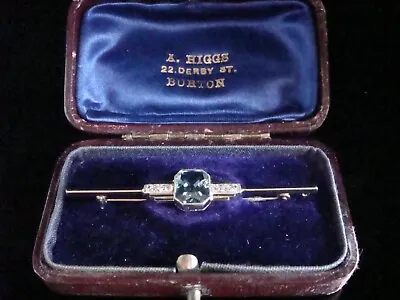 £995 • Buy Edwardian Art Deco 18ct Platinum Aquamarine Diamond Brooch In Original Box
