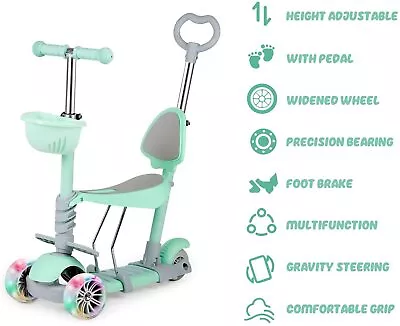 5 In 1 Kids Child Scooter 3 Wheel Toddler Beginner Kick Scooters Adjustable Seat • £39.99