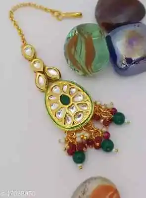 Tikka Bollywood GoldPlated Kundan Jhumar Jewelry Bridal Set Mang Tika Indian 11 • $17.88
