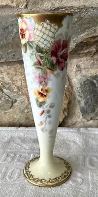 Antique Leonard Vienna Austria Floral Hand Painted Porcelain Vase 12” • $75