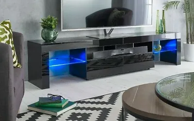 £168.50 • Buy Modern Black TV Stand Unit Cabinet 200cm LED Lights Matt Gloss For 65 70 80  TVs