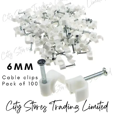 6mm Cable Clips Tacks Wire Plastic White Nylon Wall Floor Clip B2 • £4.60