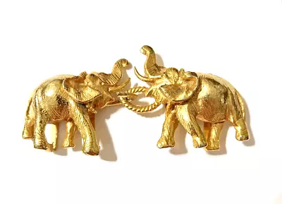 Vintage MIMI DIN Belt Buckle Gold Tone Elephants Signed 2 Pcs 6  • $24.95