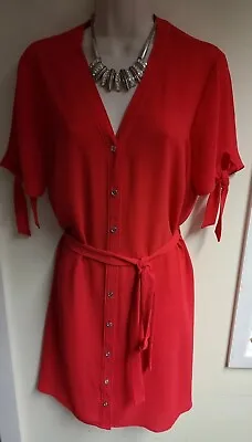 £7.50 • Buy Papaya Red Button Front Tie Sleeve & Waist Dress Size Uk 12. Great Condition.