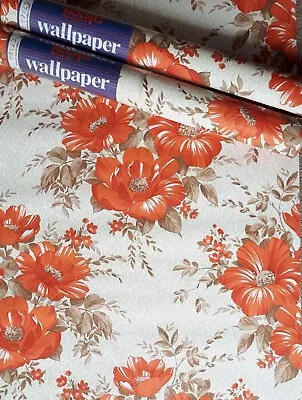 X2 70s Vintage HOLMES Wallpaper Rolls Flower Power Retro 60s MCM Floral Neutrals • £40