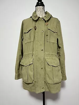 J. CREW Large Boyfriend Fatigue Olive Green Military Full Zip Parka Jacket Women • $54