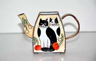 Toleware Two Black And White Cats Enamel Metal Mini Teapot Missing Lid EUC • £18.99