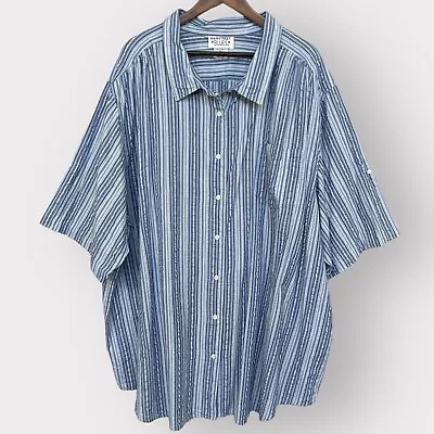 Mainstreet Blues Shirt Top Women Size 5X Blue Striped Cotton Short Sleeve Pocket • $20