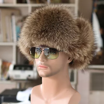 Real Fox Fur Ushanka Men Hat Earmuff Warm Fluffy Fur Ski Hunting Caps 58-60cm • $62.69