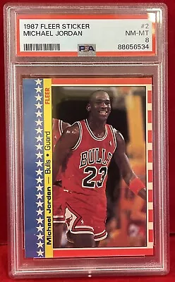 1987 Fleer Sticker Michael Jordan #2 PSA 8 Chicago Bulls • $99.99