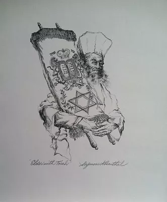 $250 • Buy Seymour Rosenthal (1921-2007) Original Ink Drawing Titled  Elder With Torah 