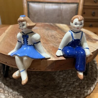 $25 • Buy VINTAGE 1950s Ceramic Arts Studio Child Shelf Sitters Couple Boy & Girl 