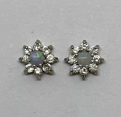 Pretty VINTAGE 9ct GOLD  OPAL & SPINEL FLOWER  STUD EARRINGS - GOOD CONDITION • £44