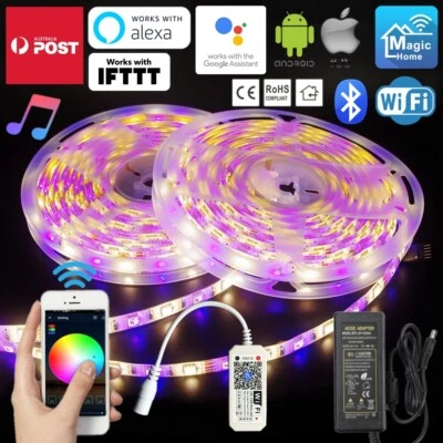$19.99 • Buy 1M-10M RGBW Self-Adhesive Waterproof LED Strip Lights Wifi Bluetooth Control PSU