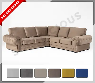 NEW PLUSH VELVET Chesterfield VERONA Corner Sofa Soft Velvet Grey Cream Blue • £859