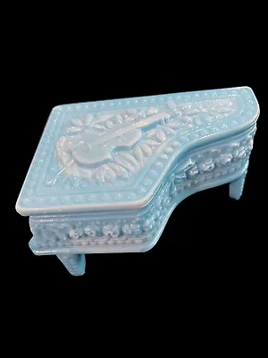 Hard To Find Vintage Moser Blue Milk Glass Grand Piano Trinket Box 6” X 4” • $59