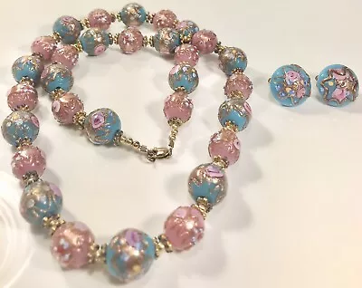 Murano Venetian Vintage Wedding Cake Glass Pink Blue Beaded Set (c682a) • $599.99