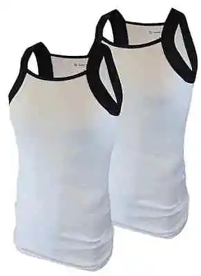  Men's G-unit Style Tank Tops Square Cut Muscle Rib A Medium White/Black • $37.02