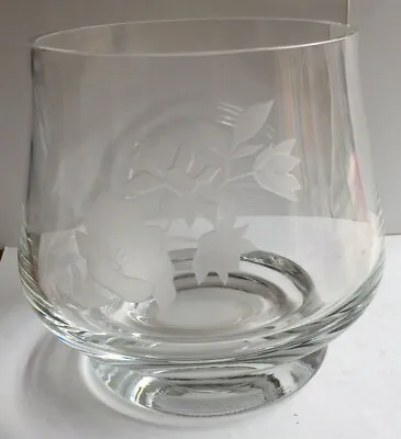 Caithness Glass Etched Flower / Leaves Footed  Bowl - Signed Jm (John MacDonald) • £14.94