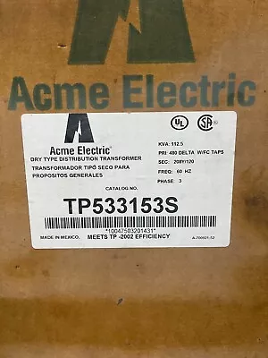 New In Box Never Used  ACME 480 Volt 3 Phase Transformer 112.5 KVA • $4000