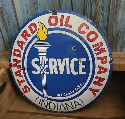 Vintage STANDARD OIL COMPANY Service Porcelain Metal Gas Pump Plate Dome Sign • $34