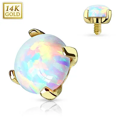 14K  Solid Yellow Gold Prong Set Opal Stone Micro Dermal Anchor Top 14g • $29.95