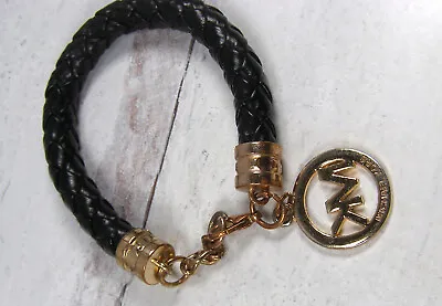 Michael Kors Black Braided Leather Status Bracelet Logo • $18