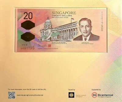 SINGAPORE 20 Dollar BICENTENNIAL Commemorative Note With Folder(+1 Note)#31020 • $38