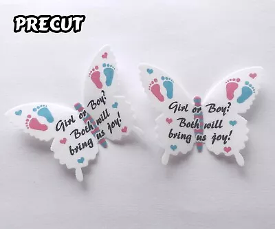 12 Gender Revel Girl Or Boy Edible Wafer Butterfly Cupcake Party Cake Toppers • £3.55