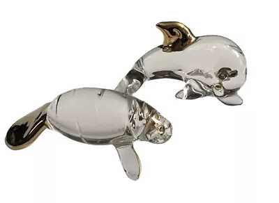 Vintage Murano Glass Manatee & Dolphin Mini Figurines Gold Fleck Ocean Animals • £49.15