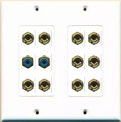 DecorZ - 10 Port Banana 2 RCA Blue Wall Plate White Decorative • $47