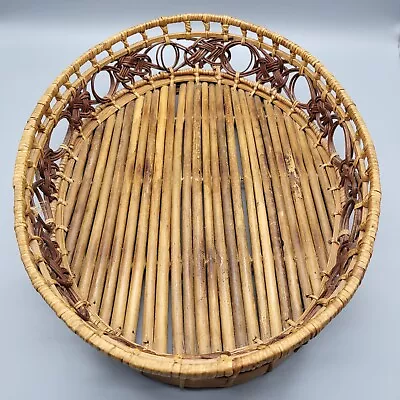 Vintage BOHO Wicker Rattan Bamboo Serving Tray MCM Tiki Bar Retro • $36.95