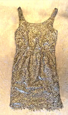 MM COUTURE GOLD SEQUIN DRESS METALLIC BOHO LUX DISCO Swifties Cocktail NEW S M • $17.49