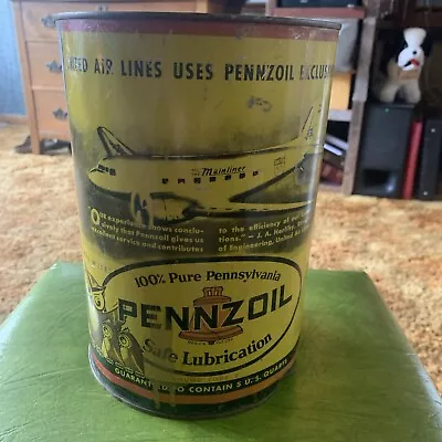 Vintage Pennzoil Owl Wise Oil Wise Motor Oil 5 Quart Can Mainliner Aviation • $165