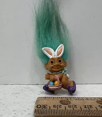 Russ Troll Easter Bunny Rabbit Ears Eggs Basket Pin 1.5  Aqua Hair • $4.99