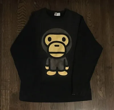 A Bathing Ape Bape Baby Milo Logo Crew Neck Sweatshirt Medium Black • $122