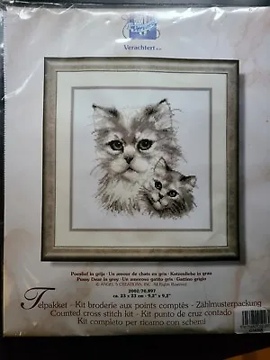 Vervaco Verachtert Pussy Dear In Grey Cat Cross Stitch Kit C14308 • $14