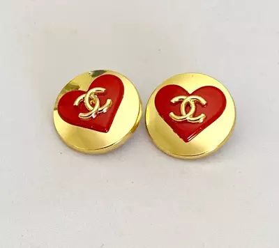 CHANEL Vintage Gold Metal Button Red Heart 24mm (Set Of 2) • $35