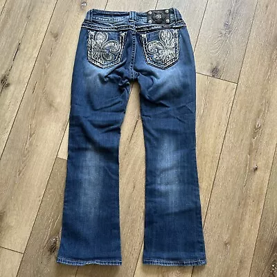 Miss Me Mid-Rise Easy Boot Women’s Denim Blue Jeans Bling Sz 25 *HEMMED* READ • $34.99