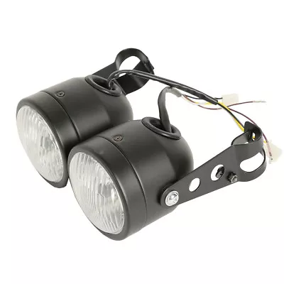 Black Twin Headlight Motorcycle Double Dual Lamp Street Fighter Universal US • $36.79